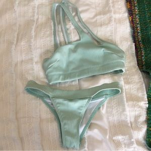 ASOS one shoulder green bikini